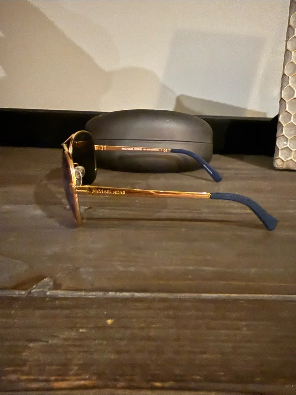Gold Frame Michael Kors Aviator Sunglasses with Blue Mirrored Lenses